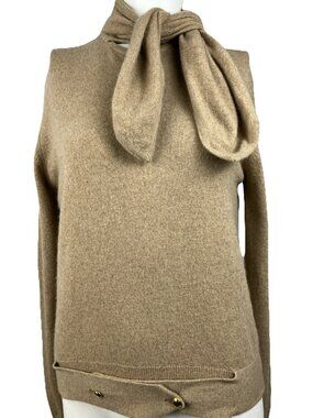36 Vintage Chanel Ecru Oatmeal Cashmere Drop Waist Sweater Flapper Logo Buttons